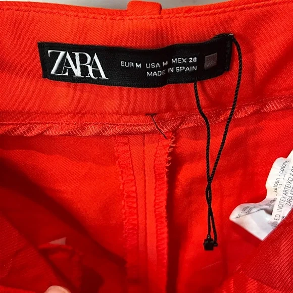 NWOT!!! Zara Vibrant Orange Women's High Waist Shorts with Metallic Accents - Picture 2 of 3